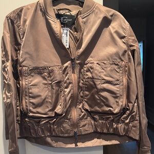 Lulus Gerano Brown Satin Bomber Jacket